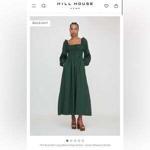Hill House - The Scarlett Long Sleeve Nap Dress in Green Shadow Stripe